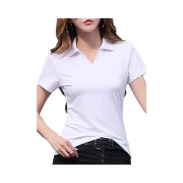 Imagem de Camisas Polo Femininas Básicas De Cor Sólida Com Manga Curta, Tops Cas