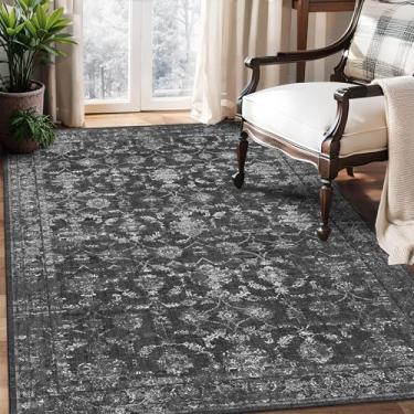 Imagem de Tapetes laváveis 3x5 para sala de estar, vintage boho grande para quarto, sala de jantar, escritório, tapete com estampa floral envelhecida para embaixo da mesa, tapete macio antiderrapante de pilha