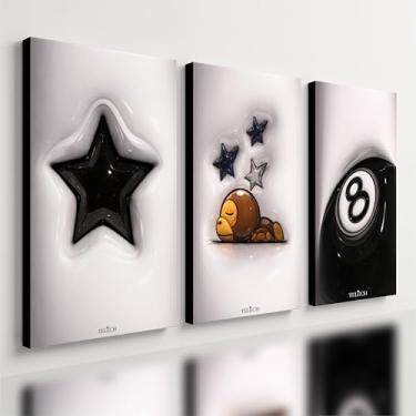 Imagem de Kit 3 Quadro Decorativo Sinuca Estrela Bola 8 Sorte Quarto Qualidade Premium Moderno (40x28cm)