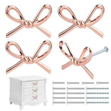Imagem de Foyofly Pacote com 4 maçanetas de cômoda em ouro rosa, puxadores de gaveta fofos, puxadores de ferragens de liga de zinco rosa, puxadores vintage para armários de cozinha, casa, quarto (4, ouro rosa)