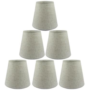 Imagem de Piutouyar Conjunto de 6 cortinas de lustre feitas à mão, abajures de linho para lustre de linho com clipe em substituição de persianas pequenas (linho com cruz clara)