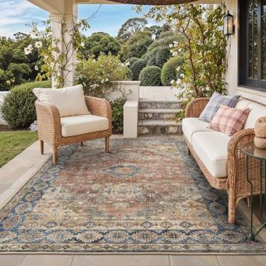 Imagem de GENIMO Tapete para área externa e interna, 1,8 m x 2,5 m, impermeável, não cai, fácil de limpar, tapete boho para pátio, sala de estar, varanda, sala de jantar, trailer, deck, quarto, acampamento