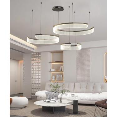 Imagem de Lustre moderno de acrílico cristal, luminária de teto redonda com altura ajustável, luminária pendente de LED para sala de estar, luminária regulável para quarto com controle remoto, para il