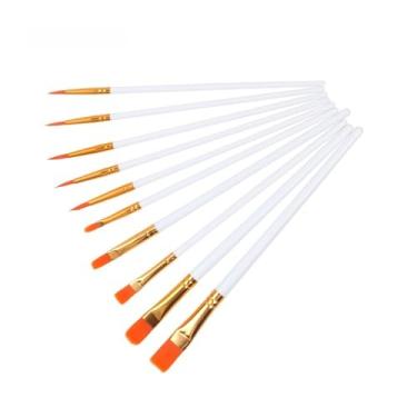 Imagem de Conjunto de pincéis, 10 pincéis de acrílico, pincéis de ponta redonda, adequado para pintura a óleo, aquarela, etc., materiais de arte (branco)