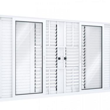 Imagem de Janela Veneziana Alumínio de Correr Central Flex 4 Folhas Móveis e 2 Fixas com Grade Lucasa Eccellente 100cmx200cm Branco