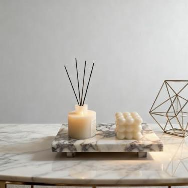 Imagem de Suporte de exibição de mármore branco com vaso decorativo, organizador elegante para balcão e cômoda de banheiro, joias de pedra e bandeja de perfume