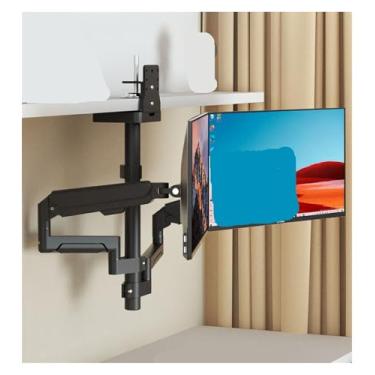 Imagem de BEGWVDJTP Adequado para monitor de 43.2-81.3 cm Suporte de tela dupla flip-up horizontal e vertical, sem rotação, sem perfuração, braço longo (preto)