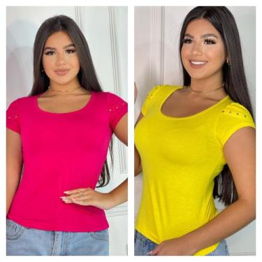 Imagem de Kit 2 Blusas Femininas detalhe na manga - GK TODA BELA, Pink, Amarelo,