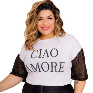 Imagem de Cropped Blusinha Brilho Manga Plus Size Estilosa GG XG EX - Ciao, Crop