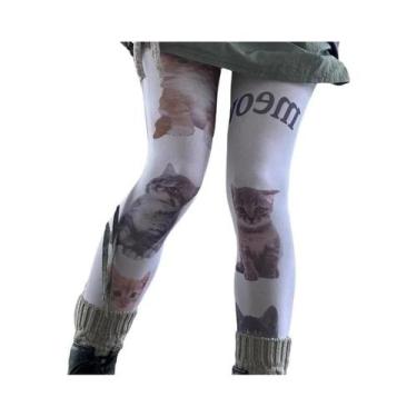 Imagem de Meias Longas Brancas Com Estampa De Letras Punk Y2K Harajuku Para Mulh