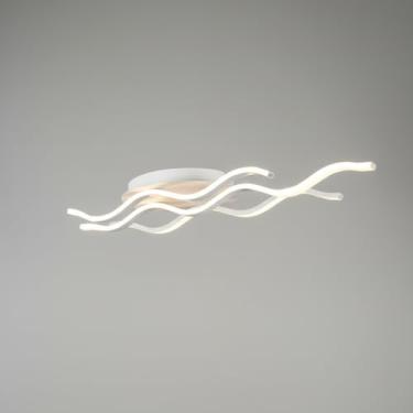 Imagem de Luminária Ondas Geometric LED, Alumínio Branco, 85x10x10cm, 35W Bivolt, 3 Temperaturas de Cor Dimerizável, Design Moderno para Ambientes Internos