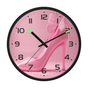 Imagem de SEHANY Relógio de parede de salto alto rosa moderno, silencioso, sem tique-taque, operado por bateria, controle de som, luz noturna, relógios de parede para sala de estar, cozinha, quarto, escritório