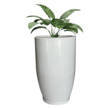Imagem de Vaso Grande Polietileno Plantas Marmorizado Jardim Sala Casa Varanda 48cm (Branco)