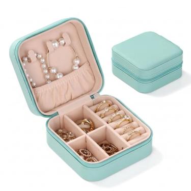 Imagem de Porta Joias de Viagem Portátil – Estojo Organizador para Colares, Anéis, Brincos e Pulseiras | Compacto, Elegante e Antirriscos (Turquesa)