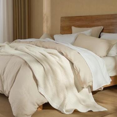 Imagem de PHF Cobertor waffle 100% algodão lavado com pedra, textura colmeia profunda vintage, cobertor térmico respirável para decoração de cama e casa, camadas para todas as estações - King, não tingido