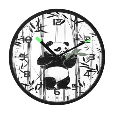 Imagem de SEHANY Bonito relógio de parede panda silencioso sem tique-taque relógio redondo operado por bateria 30 cm controle de som luz noturna relógios de parede para sala de estar, cozinha, quarto