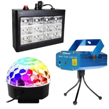 Imagem de Kit Iluminação Para Festas 3x1 Strobo12v-BF Laser RGB Globo 127/220v (Branco)