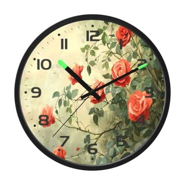Imagem de SEHANY Relógio de parede de rosas para dia dos namorados, silencioso, sem tique-taque, operado por bateria, controle de som, luz noturna, relógios de parede para sala de estar, cozinha, quarto