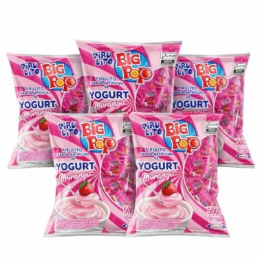 Imagem de Santa Fe Pirulito Big Pops, Sabor Yogurt Morango, 500g, Kit com 5 Pacotes