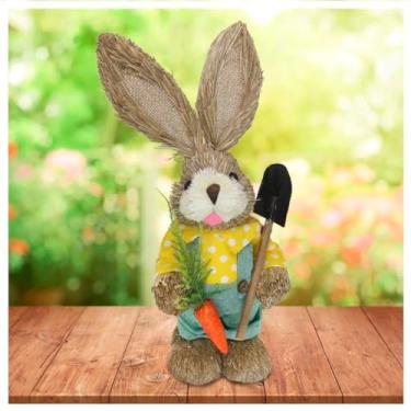 Imagem de Coelho De Palha Páscoa Decoração Enfeite Coelhinho 34cm