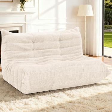 Imagem de HABUTWAY Bean Bag Cadeiras Fireside Lazy Floor Sofá, Soft Teddy Fleece 2 Lugares com Enchimento de Espuma de Alta Resiliência, Pufe para Sala de Estar, Quarto, Escritório (Bege)