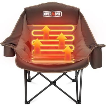 Imagem de Overmont Cadeira de acampamento superdimensionada aquecida para adultos - 3 níveis de calor assento e encosto controle separado - suporte de 181 kg, cadeira dobrável acolchoada resistente, portátil