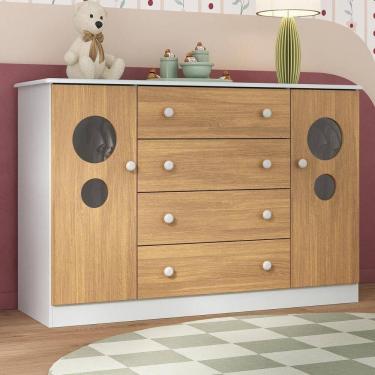 Imagem de Cômoda Infantil 125cm 2 Portas Com Vidro E 4 Gavetas Pirulito Multimóveis MP4470 Branco-madeirado