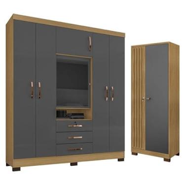 Imagem de Guarda Roupa Casal Imperial com Armário Multiuso Versátile Carvalho Americano Grafite - Incorplac