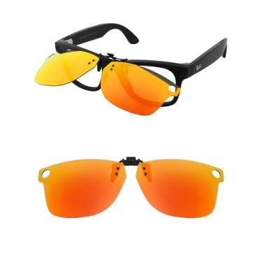 Imagem de HILEEN Óculos de sol polarizados Flip-up Clip-on para Ray-Ban Meta Wayfarer RW4008 & Gen 2 RW4012 Grande 53-22 para homens mulheres proteção UV vermelho fogo