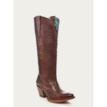 Imagem de Corral Boots Botas femininas cognac feitas à mão | Botas caubói altas J Toe com design bordado, Conhaque, 40