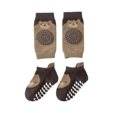 Imagem de Conjunto De Meias Antiderrapantes E Joelheiras Para Bebês Meninos E Me