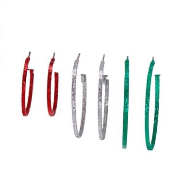 Imagem de Brincos de argola de Natal para mulheres com glitter, vermelho, verde, férias, Ano Novo, fantasia de Natal, festas, joias, presentes, Small, Liga de aço, Sem pedra preciosa