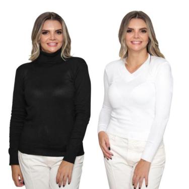 Imagem de Kit 2 Blusas Feminina de Tricô Manga Longa Cacharrel Moda Inverno - SP