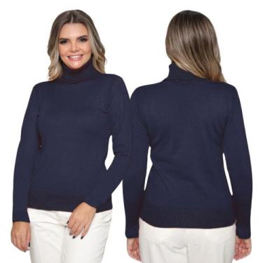 Imagem de Kit 2 Blusas Feminina de Tricô Manga Longa Gola Alta Casual Inverno - 