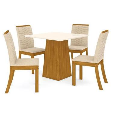 Imagem de Mesa de Jantar Dora 90 cm Tampo Reto Nature Off White com 4 Cadeiras I