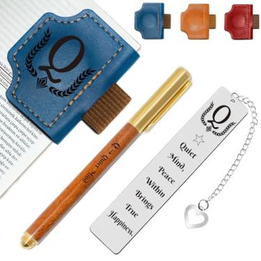 Imagem de Marcador de livro personalizado com suporte de caneta, conjunto de marcadores de livro de couro magnético personalizado com canetas de madeira personalizadas e marcador de livro de metal – para
