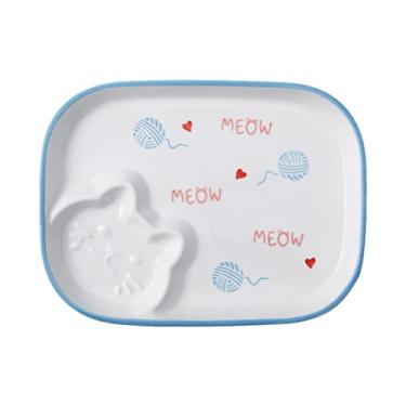 Imagem de Pratos de sushi japoneses Prato de bolinho de cerâmica com compartimento para molhos Prato de servir lanche Bandeja de sobremesa para Dim Sum Chips Salada Azul