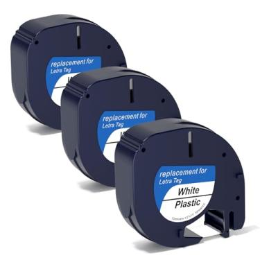 Imagem de Fita adesiva plástica branca 91331 compatível com DYMO LetraTag Label Maker refil 12 mm x 4 m (1/2 pol. x 13') para etiquetadora Letra Tag LT100H LT100T QX50