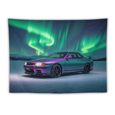 Imagem de HouLaiZhe JDM Tapeçaria de carro clássica retrô Jdm R32 Aurora para pendurar na parede quarto decoração de casa tapeçarias estética piquenique decoração de parede arte de parede para dormitório sala