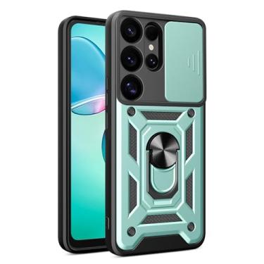 Imagem de POYUFRG Capa à prova de choque para Samsung Galaxy S26 Ultra/S26 Plus/S26, capa antiderrapante com suporte de rotação magnética com capa de proteção de lente deslizante, verde, S26 Ultra