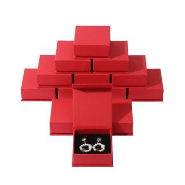 Imagem de Wuqoioo Conjunto de caixa de presente de joias, 12 caixas de joias quadradas com enchimento de espuma de veludo dobrável para colares, brincos e anéis, caixa de presente de papel de papelão, caixa de