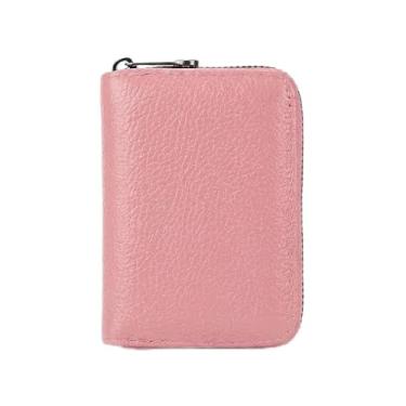 Imagem de Porta-cartões sanfonado fino e elegante de cor sólida para homens com bolso seguro com zíper, compacto e leve para transporte diário, rosa, 9 Card Slots, Minimalista