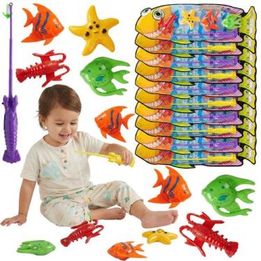 Imagem de Kit 10 Pega Peixe Brinquedo De Pescaria Completo Colorido Para Festa I