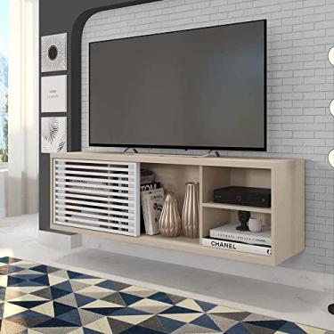 Imagem de Rack Suspenso para Tv até 55 Polegadas 136cm em Bp Porta Ripada Multiverso Espresso Móveis Off White Bp/branco