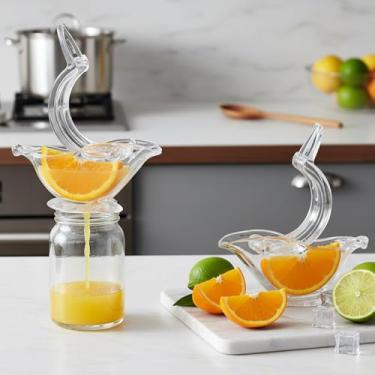 Imagem de Espremedor de limão manual, conjunto de espremedores de frutas de acrílico com 2 peças - design transparente em forma de pássaro para limão, laranja, romã | Gadget de cozinha portátil e fácil de