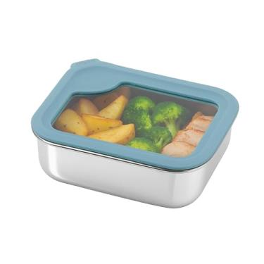 Imagem de Smash Lancheira de aço inoxidável sem plástico com tampa de vidro – segura para micro-ondas, à prova de vazamento, borda de silicone durável, pode ser lavada na lava-louças – Vencedor do prêmio Good