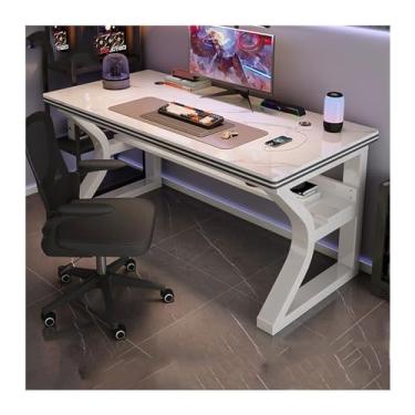 Imagem de Mesa versátil de vidro temperado, mesa de trabalho, quarto, casa, estudante, mesa, moderna, simples, mesa de escritório, luz, jogos de luxo, fácil de instalar (branco, 120 x 60 x 75 cm)