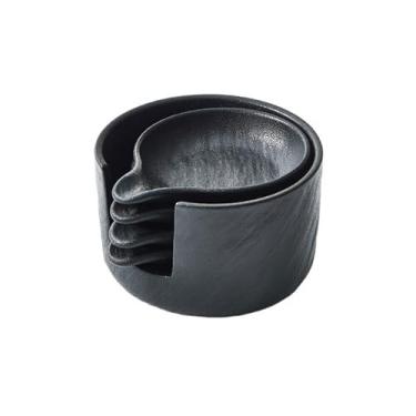 Imagem de Prato de molho de soja, prato de tempero, empilhável, prato de cerâmica para uso doméstico, prato de lanche simples com balde de armazenamento, tigelas de imersão (preto)