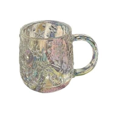 Imagem de Caneca de vidro em relevo floco de neve com alça, copos de vidro colorido de 325 ml (multicolorido)
