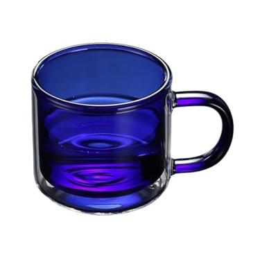 Imagem de Copos de vidro coloridos de parede dupla, xícaras de chá de vidro borossilicato, canecas de café com alça, 250 ml (azul)